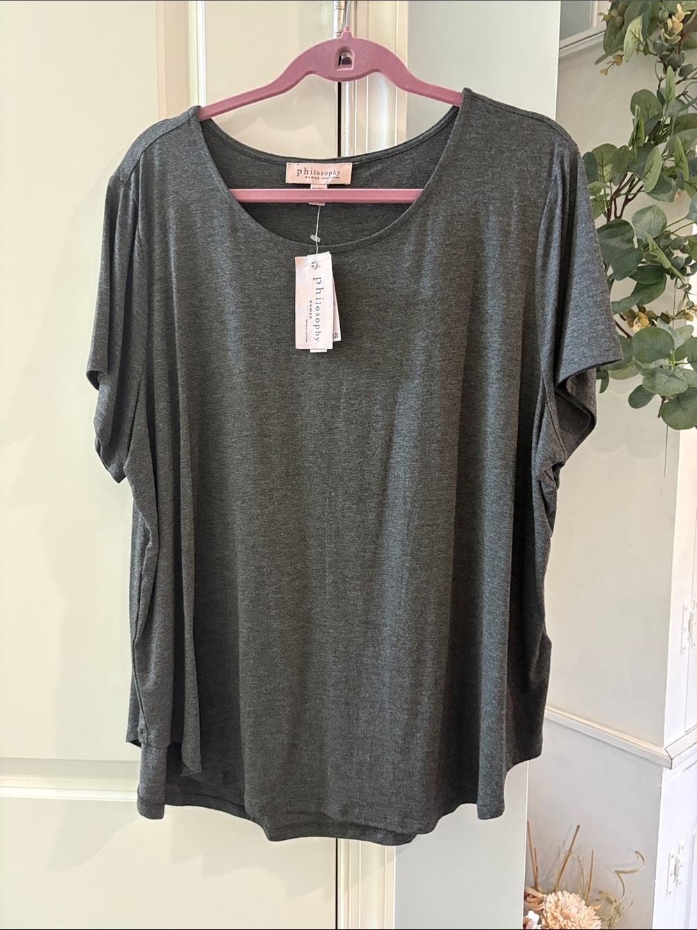Philosophy Lightweight Charcoal Scoop Neck Short Sleeve Top